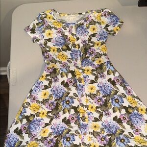 btween Vibrant Floral Casual Dress - Blue, Yellow, Purple